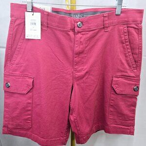 NWT CHAPS SEACOAST WASH NANTUCKET RED COTTON/SPAN CARGO 6 PKT SHORTS 32 RELAXED